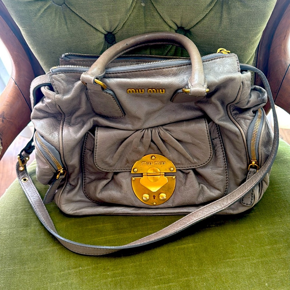 Miu Miu light grey Vitello large tote/crossbody bag